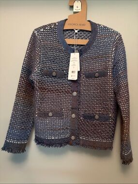 Veronica Beard Blue and Brown Open-Weave Button Front Jacket